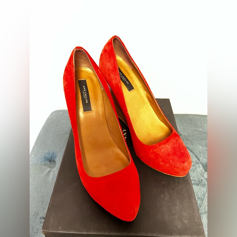 Ann Taylor Red Suede Platform Wedge